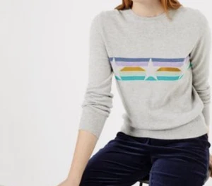 M&S AUTOGRAPH CAMEL or LIGHT GREY MIX PURE CASHMERE STAR STRIPED JUMPER