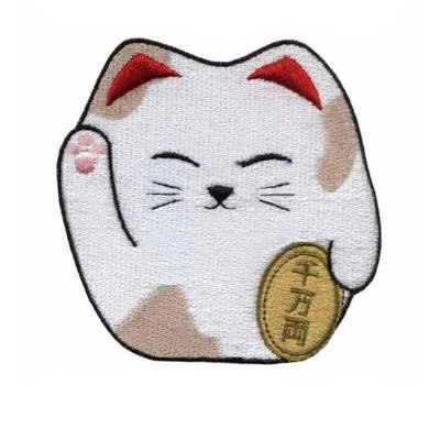 CUTE MANEKI NEKO IRON ON PATCH 2.4" Embroidered Applique Lucky Fortune Money Cat - Image 1 of 2