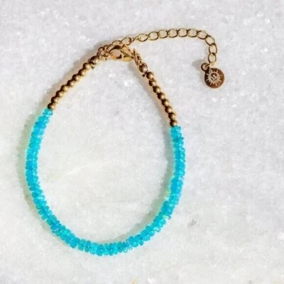 Pulsera de ópalo de fuego azul con cuentas cadena de oro impermeable pulsera de ópalo etíope Foto 1 de 4