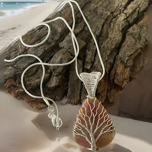 Pink Peruvian Opal Tree Of Life - Wire Wrapped -Pendant Necklace -silver Plated - Bild 1 von 3