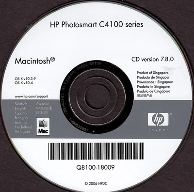 HP Photosmart C4100 Series Drivers / Utilities CD for Macintosh Version 7.8.0 - Image 1 of 3