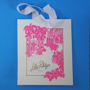 Lilly Pulitzer Worth Ave Palm Beach Einkaufstasche Beuteltasche 11"x9"x41/2" rosa gold selten - Bild 1 von 9