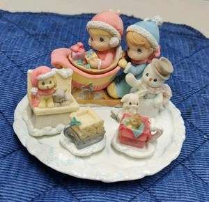 2000 Enesco Precious Moments Kids On Sleigh Mini Tea Set Set Of 8 - Picture 1 of 14