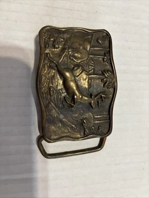 Fivela de cinto vintage 1978 BTS latão maciço veado na madeira alce - Imagem 1 de 4