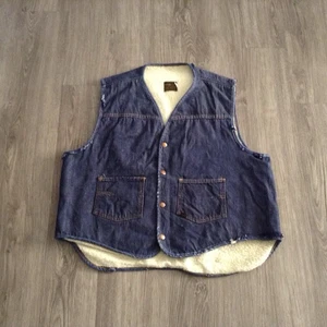 Chaleco de Colección Roebucks Para Hombres XL Azul Denim Sherpa Forrado Ropa de Trabajo Occidental Años 70 - Imagen 1 de 12
