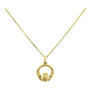9ct 9K Yellow Gold Small Irish Claddagh Round Charm Pendant 13mm 0.81 Grams. New - Picture 1 of 6