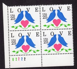 Scott #2440 Love Birds Plate Block of 4 Stamps - MNH P#U2222 LL #2 - Picture 1 of 1