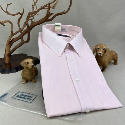 Camisa NOS Capital Mercury Vintage Rosa com Botões Tamanho 16 1/2 Mangas Curtas - Imagem 1 de 4