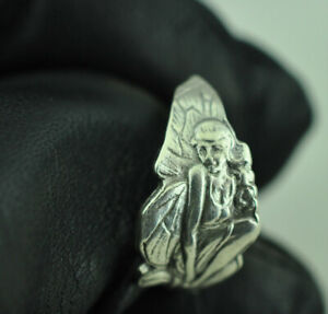 Solid 925 Sterling Silver Fairy Girl Adjustable Spoon Ring