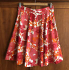 Benetton Womens Short Skater Skirt Size 10 Red/Orange Floral Pure Cotton Unlined