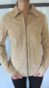 Nubuk Wildleder Lederjacke Hellbraun Damen Retro Vintage Reißverschluss M 38 - Bild 1 von 8