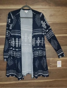 LuLaRoe Caroline Long Sleeve Cardigan Blue White Pattern Size M NWT - Picture 1 of 3