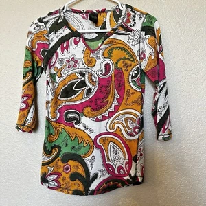 Vintage Lucky Brand 3/4 Arm Top Paisley Print Oberteil Shirt Small rosa grün gelb - Bild 1 von 5