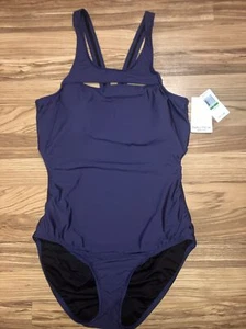 Nautica Damen-Badeanzug mit offenem Rücken einteilig Schwimmen Größe L marineblau neu mit Etikett - Bild 1 von 4