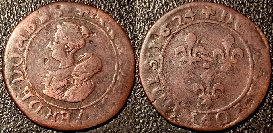 Dombes - Marie de Bourbon Montpensier double tournois type 5 1624 ! CGKL#728 - Photo 1/1