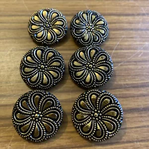 antikes viktorianisches 6er Set französisches tiefschwarzes Glas Goldwirbel 27 mm Knopf - - Bild 1 von 5