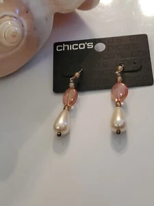 Chicos Faux Pearl Dangle Earrings NWT 1.75" Drop 508 - Picture 1 of 3