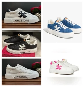 Zapatillas deportivas Tory Burch Signature de cuero con plataforma de bloques de colores - Imagen 1 de 22