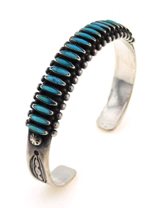 Bracciale Nativi Americani Argento Sterling 925 Turchese Punta Ago - Foto 1 di 15