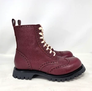 NIB Gucci Mens Wine Red Leather Martins Brogue Ankle Boots Men 8.5g US 9 - Picture 1 of 12