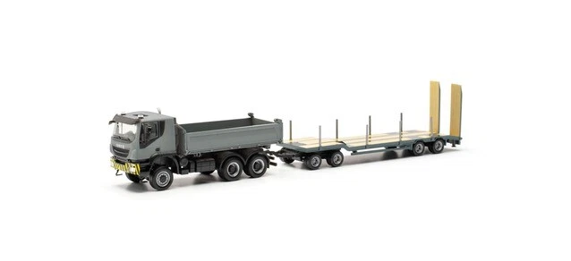 Herpa 317184 - 1:87 Iveco Trakker 6x6 Kipper-Lkw Con TU4-Anhänger, Grau/Giallo - Immagine 1 di 1
