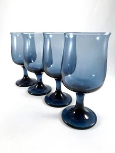 Vintage Libbey - TULIP DUSKY BLUE - Wine Glass - Set of 4 - 5-5/8" Tall - Picture 1 of 5