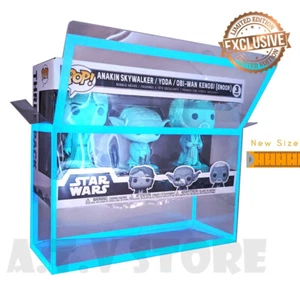 ATV Blue Glow In The Dark Protector / case for 3 Pack Jedi Funko Pop (Glow) - Picture 1 of 3