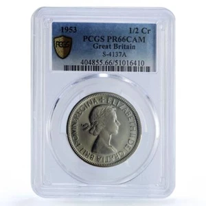 Great Britain 1/2 crown Elizabeth II Shield Arms PR66 PCGS CuNi coin 1953 - Picture 1 of 2