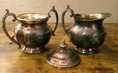 SRS 2702 Silver Creamer Pitcher & Sugar Bowl with Lid - Image 1 of 4