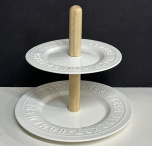 2 Tier Serving Tidbit Tray Porcelain Wood Bread + Butter Australia Farmhouse - Picture 1 of 12
