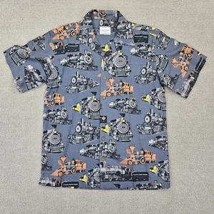 David Carey Shirt Mens Medium Gray Locomotive Train All Over Print Button Up - Picture 1 of 12
