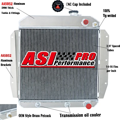 3ROW ALUMINUM RADIATOR FOR 1955~1959 1956 CHEVROLET TRUCK PICKUP LS ENGINE SWAP Foto 1 de 4