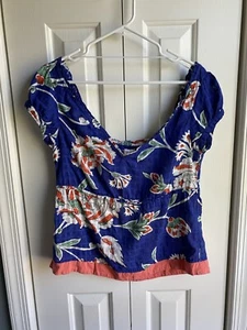 Edme & Esyllte Women's Blue Floral Short Sleeve V-Neck Tunic Top Size 2 - Picture 1 of 8