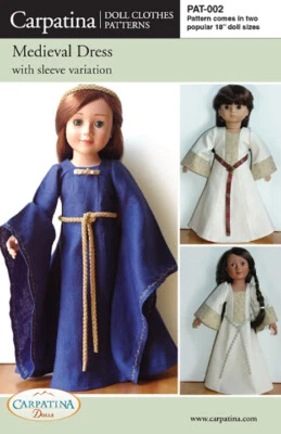 Medieval Dress Printed Pattern MultiSize For 18" American Girl & Carpatina Dolls - Image 1 of 2