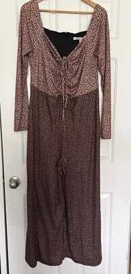 Anthropologie Hutch Oakley Peach Copper Ditsy Floral Knit Jumpsuit Size XL - Image 1 of 4