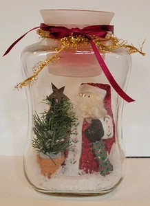 Christmas Holiday decoration Santa Claus tree snow glass jar with candle - Picture 1 of 4