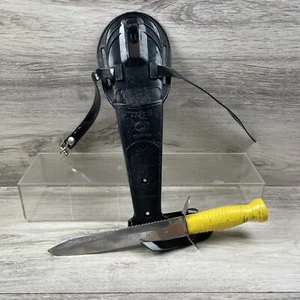 Rare Vintage Swimaster Yellow Handled Diving Knife Tris Mares Italy Sheath Case - Picture 1 of 13