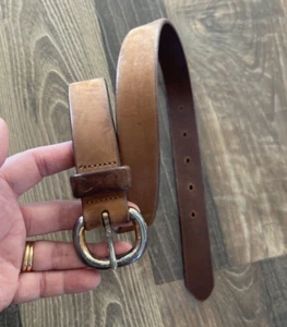 Vintage Brown Genuine Leather Skinny Belt size Small Made in USA -Water Stains - Picture 1 of 15