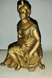 ANTIQUE AMERICAN STATUE SEATED ROMAN LADY WITH LYRE MANTLE CLOCK TOPPER c.1880 - Picture 1 of 7