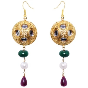 Gehna Jaipur Pearl, Ruby, Emerald & Cz Gemstone Lac Earring For Women LE01-1114 - Picture 1 of 2