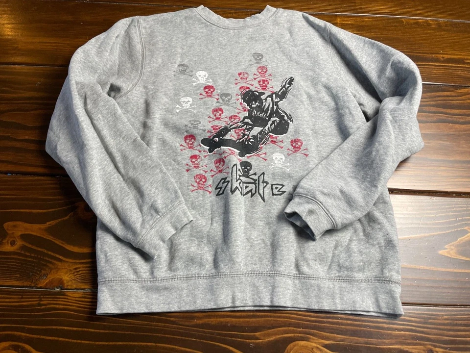 Suéter Joe Boxer Niños Talla XL (14/16) Gris "Skateboard Calavera Estampado" Cuello Redondo Foto 1 de 4