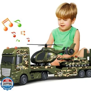 SpringFlower Giocattolo per Bambini Ragazzo, 3 in 1 Grande Camion Esercito Giocattolo con Elicottero e - Foto 1 di 5