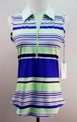 Polo de golf con cremallera JOFIT, para mujer talla XS, azul, verde, rayas, sin mangas, NUEVO Foto 1 de 4