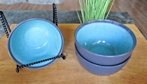 Mikasa Maddox Teal Stoneware Soup/pasta bowls 5 3/4"  Brown Trim Set of 3 - Picture 1 of 3