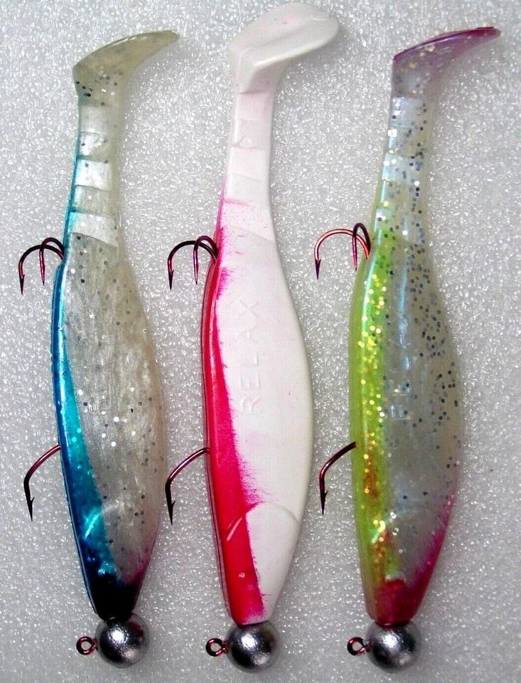 3 Diabolo Jigs auf 3 HakenSystem,16cm Relax Gummifische, Hecht, Dorsch, Neu - Bild 1 von 1