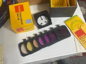 KODAK POLYCONTRAST FILTER SET IN BOX w/HOLDER, SET OF 7 FILTERS+DISC 1968 SURVIV - Picture 1 of 8