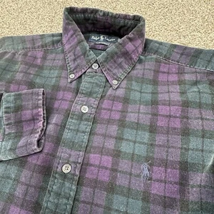 Vintage Polo Ralph Lauren Blake Cord Button Hemd M Herren Deep Plum Grün Kariert - Bild 1 von 8