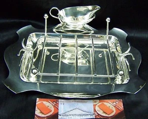 BARKER ELLIS SHEFFIELD GEORGIAN REGENCY STYLE SILVER TRAY ASPARAGUS SERVING SET - Picture 1 of 5