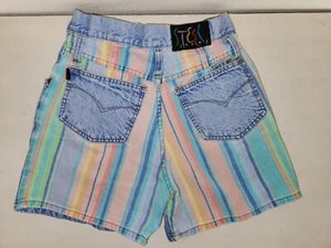Vintage 90s Steel Jean Shorts Size 5 Multicolored Stripes Denim - Picture 1 of 5