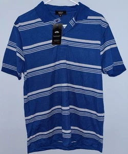 Aero Fashion Polo Shirt Size Men's Medium Blue Gray Stripe - Picture 1 of 3